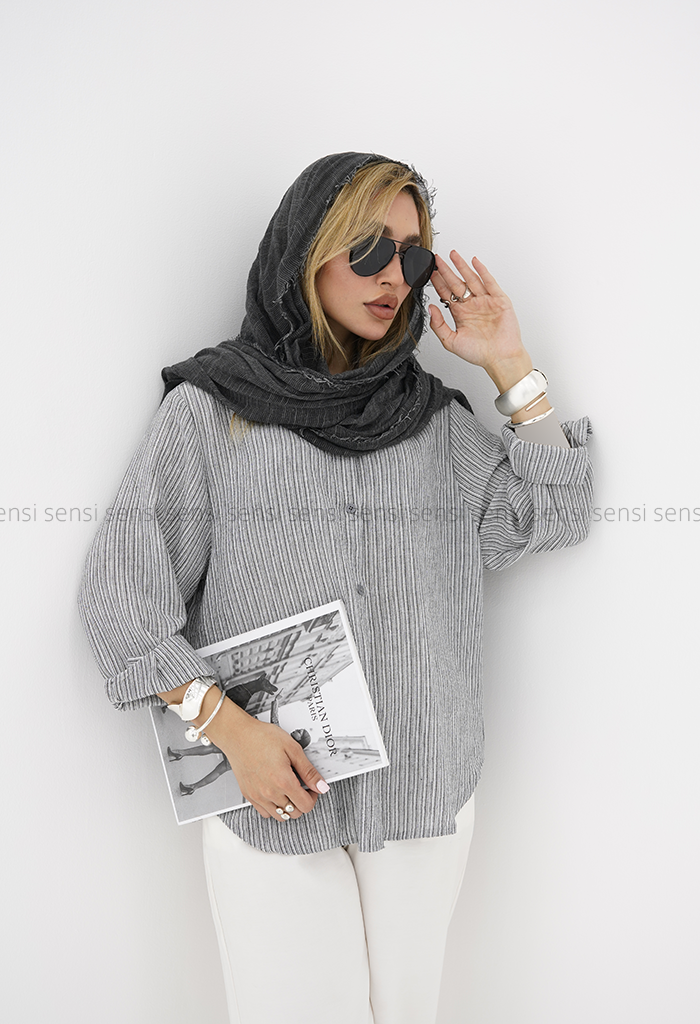 شومیز زنانه راه راه ریز لینن کد1006020